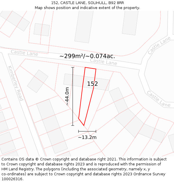 152, CASTLE LANE, SOLIHULL, B92 8RR: Plot and title map