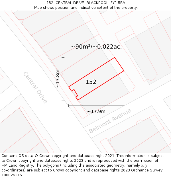 152, CENTRAL DRIVE, BLACKPOOL, FY1 5EA: Plot and title map
