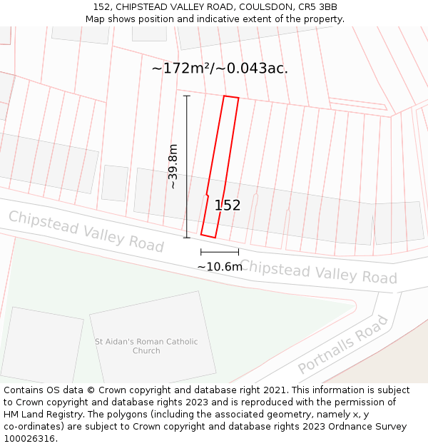 152, CHIPSTEAD VALLEY ROAD, COULSDON, CR5 3BB: Plot and title map