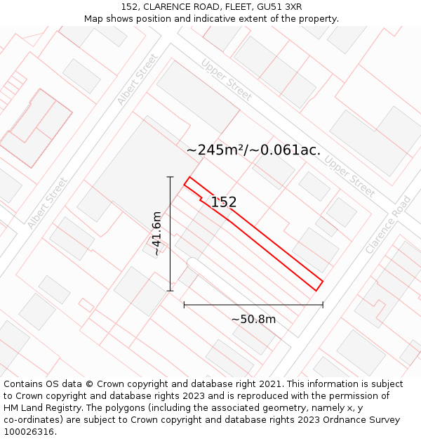 152, CLARENCE ROAD, FLEET, GU51 3XR: Plot and title map
