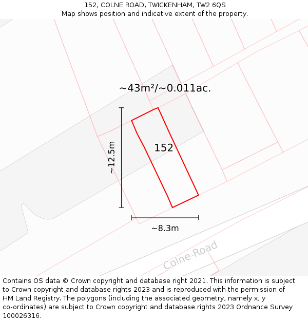 152, COLNE ROAD, TWICKENHAM, TW2 6QS: Plot and title map