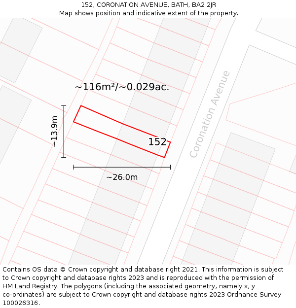 152, CORONATION AVENUE, BATH, BA2 2JR: Plot and title map
