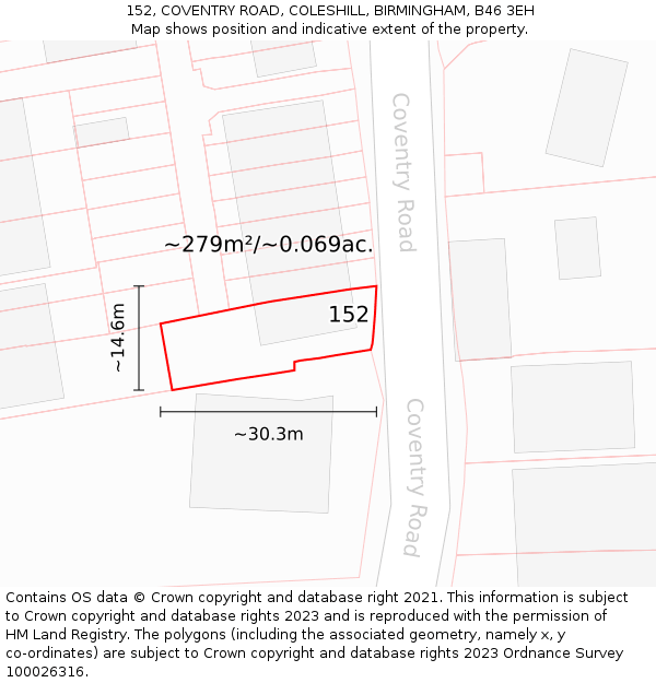 152, COVENTRY ROAD, COLESHILL, BIRMINGHAM, B46 3EH: Plot and title map