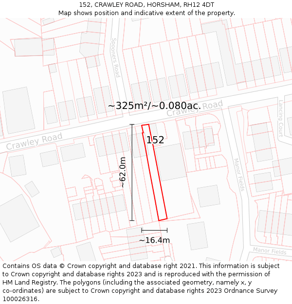 152, CRAWLEY ROAD, HORSHAM, RH12 4DT: Plot and title map