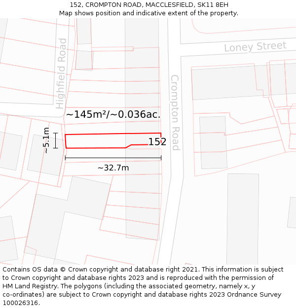 152, CROMPTON ROAD, MACCLESFIELD, SK11 8EH: Plot and title map