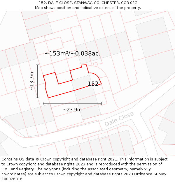 152, DALE CLOSE, STANWAY, COLCHESTER, CO3 0FG: Plot and title map