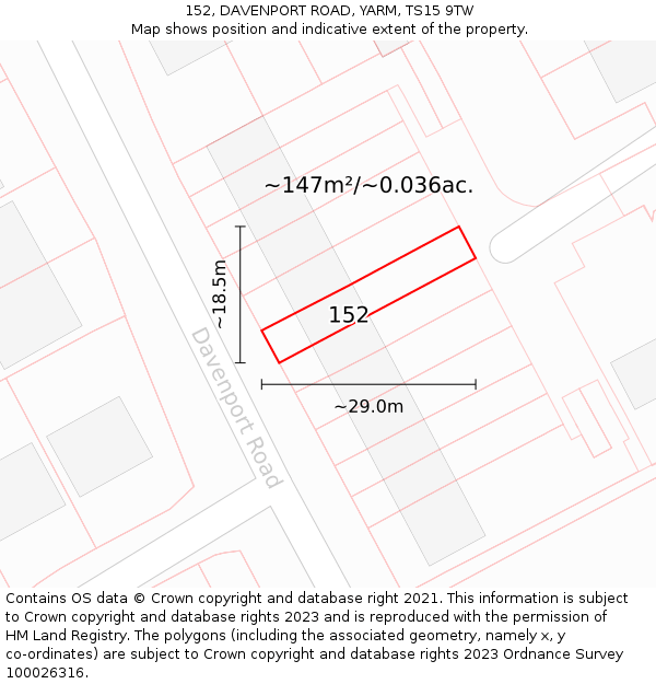 152, DAVENPORT ROAD, YARM, TS15 9TW: Plot and title map