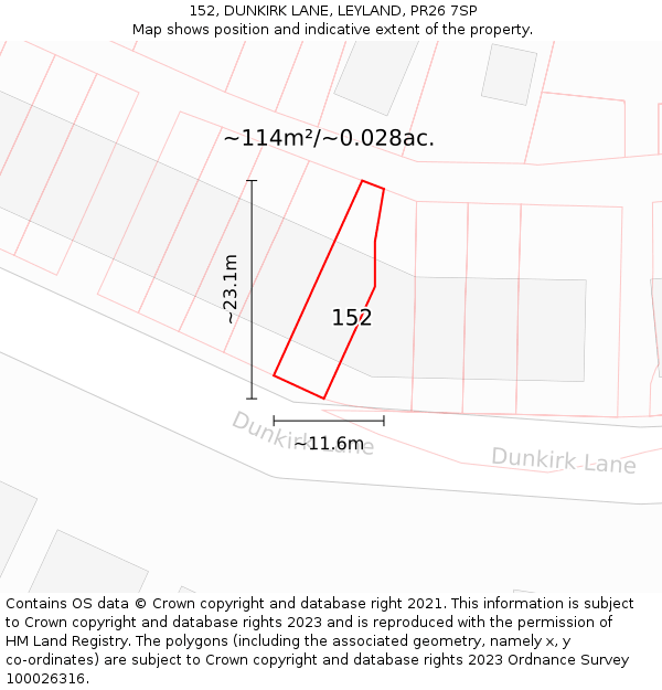 152, DUNKIRK LANE, LEYLAND, PR26 7SP: Plot and title map
