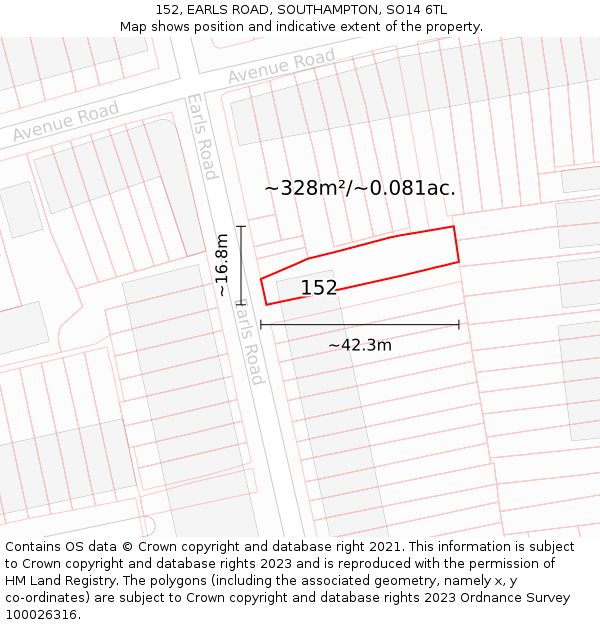 152, EARLS ROAD, SOUTHAMPTON, SO14 6TL: Plot and title map