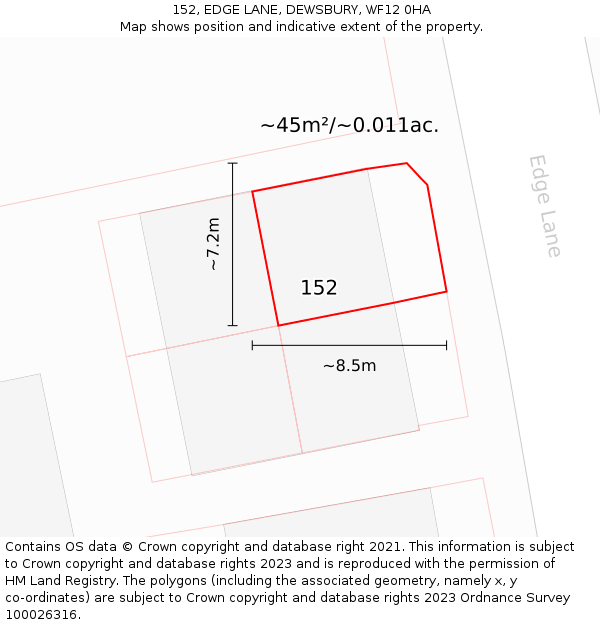 152, EDGE LANE, DEWSBURY, WF12 0HA: Plot and title map