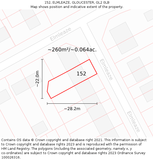152, ELMLEAZE, GLOUCESTER, GL2 0LB: Plot and title map