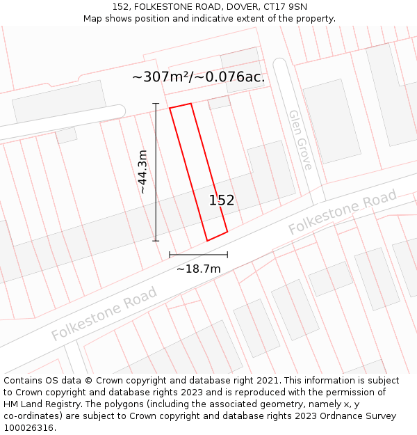 152, FOLKESTONE ROAD, DOVER, CT17 9SN: Plot and title map