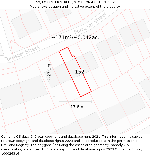 152, FORRISTER STREET, STOKE-ON-TRENT, ST3 5XF: Plot and title map
