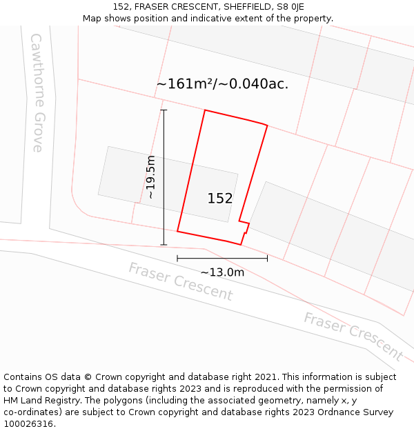 152, FRASER CRESCENT, SHEFFIELD, S8 0JE: Plot and title map