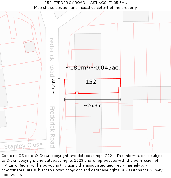 152, FREDERICK ROAD, HASTINGS, TN35 5AU: Plot and title map