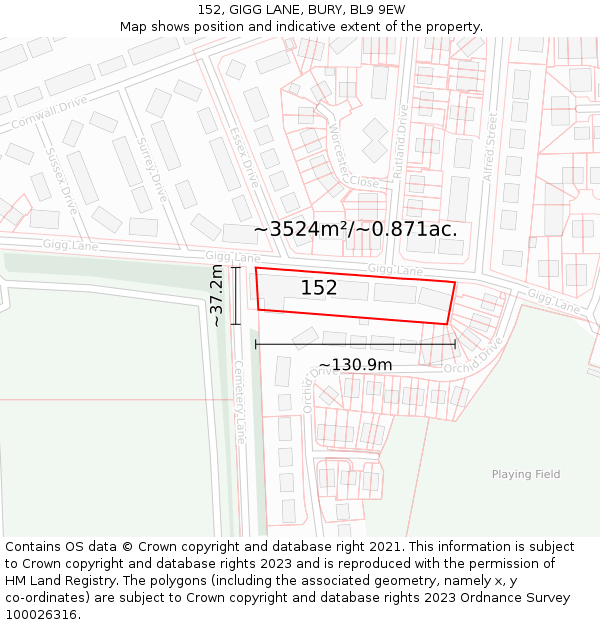 152, GIGG LANE, BURY, BL9 9EW: Plot and title map