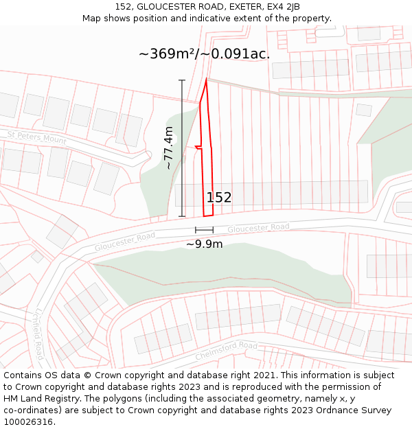 152, GLOUCESTER ROAD, EXETER, EX4 2JB: Plot and title map