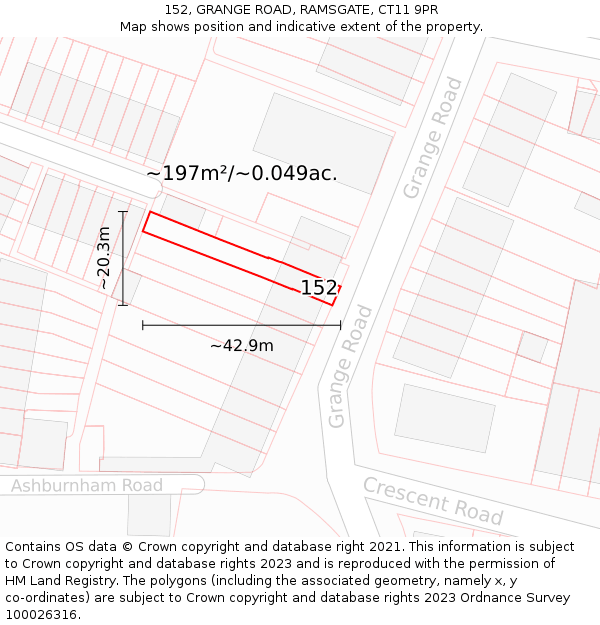 152, GRANGE ROAD, RAMSGATE, CT11 9PR: Plot and title map
