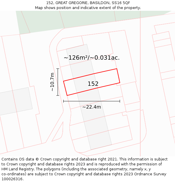 152, GREAT GREGORIE, BASILDON, SS16 5QF: Plot and title map