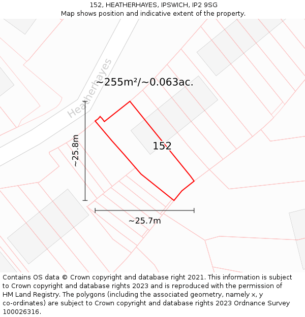 152, HEATHERHAYES, IPSWICH, IP2 9SG: Plot and title map