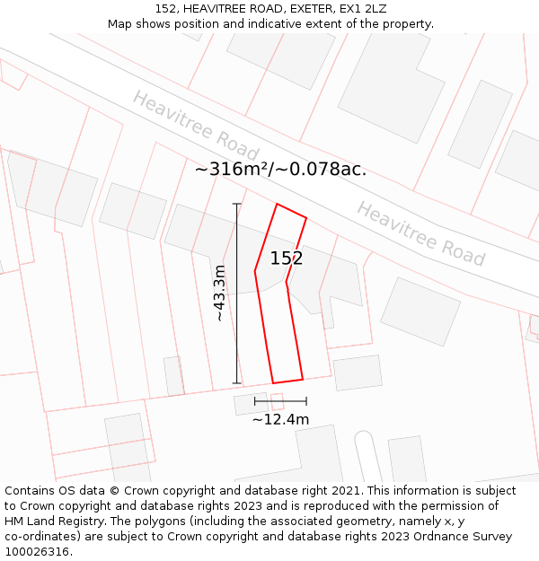 152, HEAVITREE ROAD, EXETER, EX1 2LZ: Plot and title map