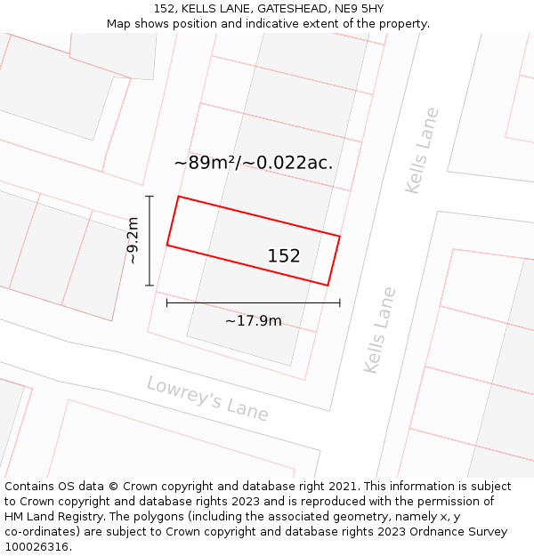 152, KELLS LANE, GATESHEAD, NE9 5HY: Plot and title map