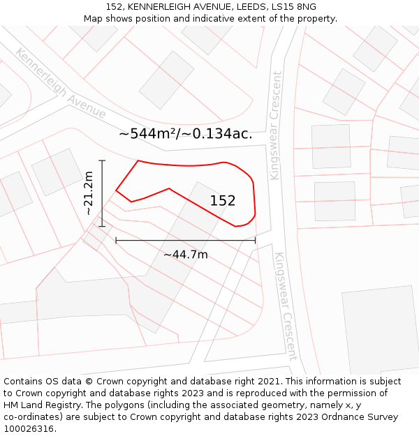 152, KENNERLEIGH AVENUE, LEEDS, LS15 8NG: Plot and title map