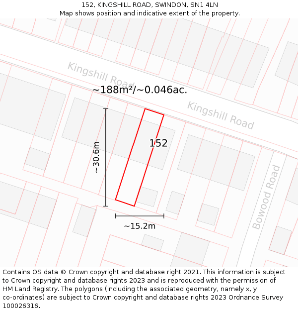 152, KINGSHILL ROAD, SWINDON, SN1 4LN: Plot and title map
