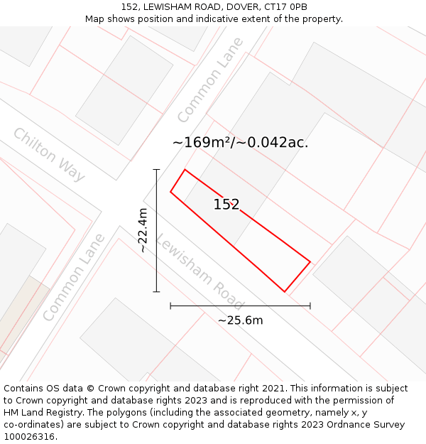 152, LEWISHAM ROAD, DOVER, CT17 0PB: Plot and title map