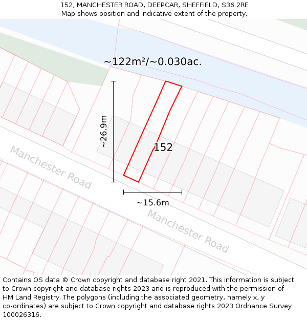 152, MANCHESTER ROAD, DEEPCAR, SHEFFIELD, S36 2RE: Plot and title map