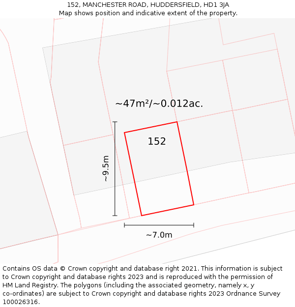152, MANCHESTER ROAD, HUDDERSFIELD, HD1 3JA: Plot and title map