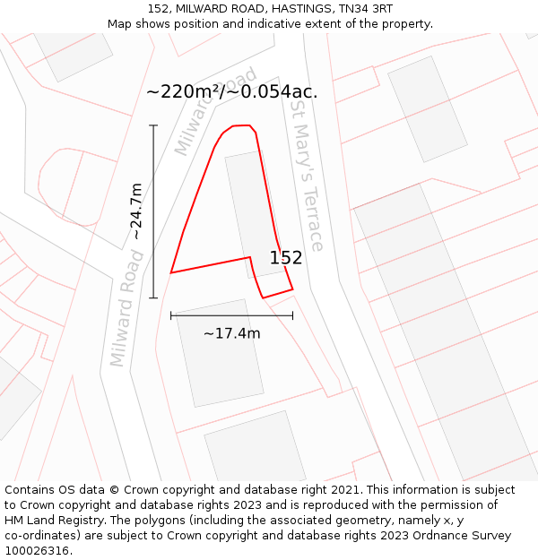 152, MILWARD ROAD, HASTINGS, TN34 3RT: Plot and title map