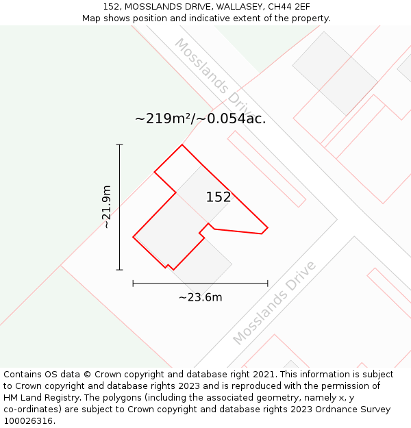 152, MOSSLANDS DRIVE, WALLASEY, CH44 2EF: Plot and title map