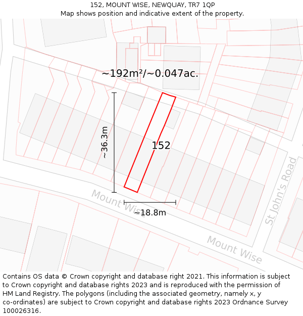 152, MOUNT WISE, NEWQUAY, TR7 1QP: Plot and title map