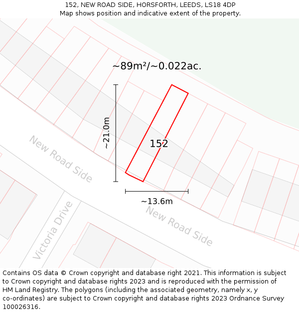 152, NEW ROAD SIDE, HORSFORTH, LEEDS, LS18 4DP: Plot and title map