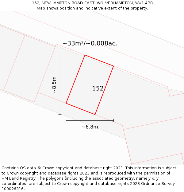 152, NEWHAMPTON ROAD EAST, WOLVERHAMPTON, WV1 4BD: Plot and title map