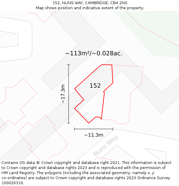 152, NUNS WAY, CAMBRIDGE, CB4 2NS: Plot and title map