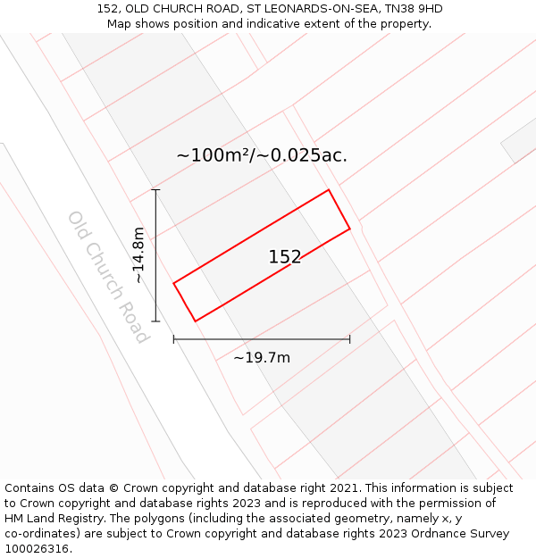 152, OLD CHURCH ROAD, ST LEONARDS-ON-SEA, TN38 9HD: Plot and title map