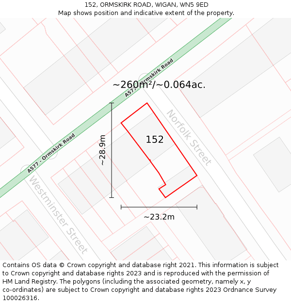 152, ORMSKIRK ROAD, WIGAN, WN5 9ED: Plot and title map