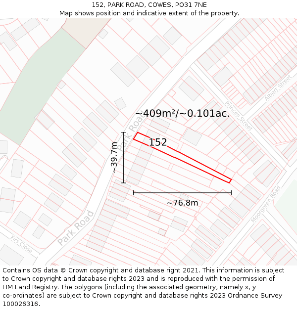 152, PARK ROAD, COWES, PO31 7NE: Plot and title map