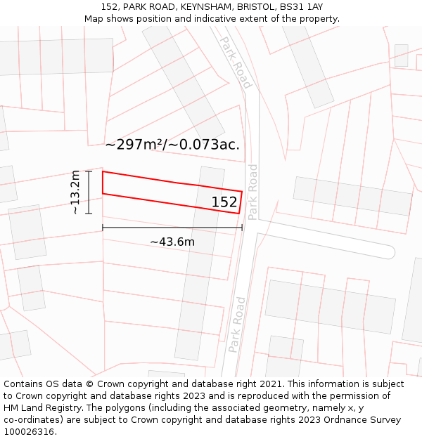 152, PARK ROAD, KEYNSHAM, BRISTOL, BS31 1AY: Plot and title map