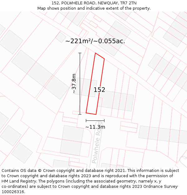 152, POLWHELE ROAD, NEWQUAY, TR7 2TN: Plot and title map