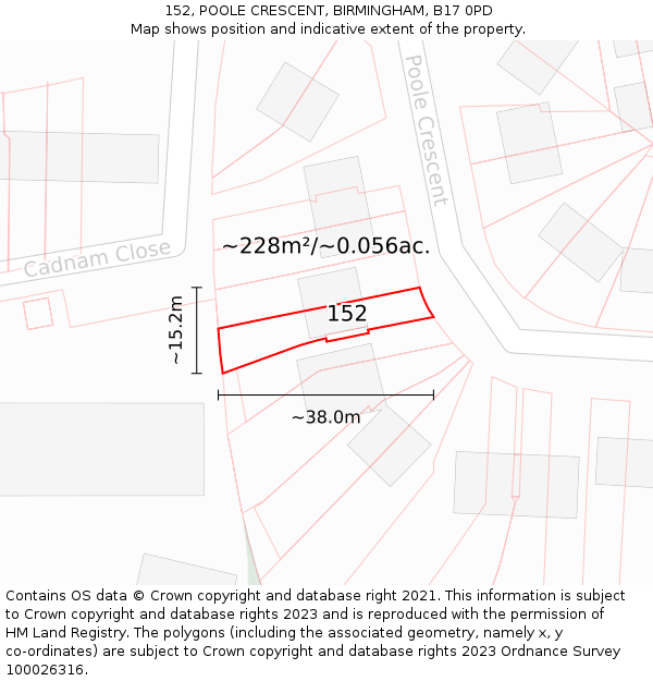 152, POOLE CRESCENT, BIRMINGHAM, B17 0PD: Plot and title map
