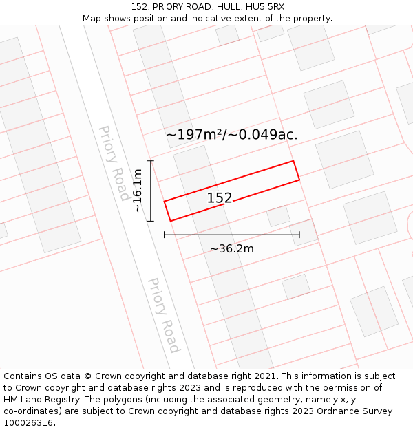 152, PRIORY ROAD, HULL, HU5 5RX: Plot and title map