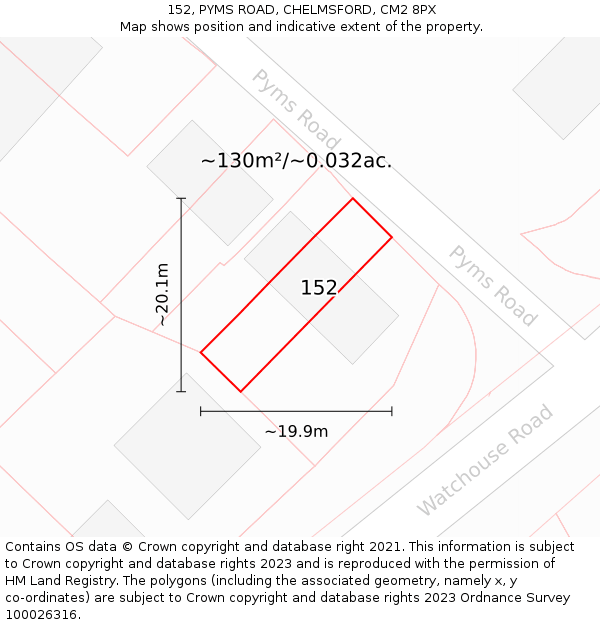 152, PYMS ROAD, CHELMSFORD, CM2 8PX: Plot and title map