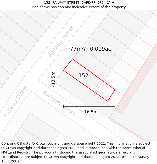 152, RAILWAY STREET, CARDIFF, CF24 2NH: Plot and title map