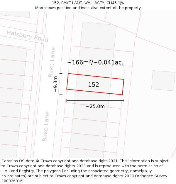 152, RAKE LANE, WALLASEY, CH45 1JW: Plot and title map