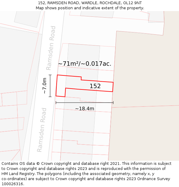 152, RAMSDEN ROAD, WARDLE, ROCHDALE, OL12 9NT: Plot and title map