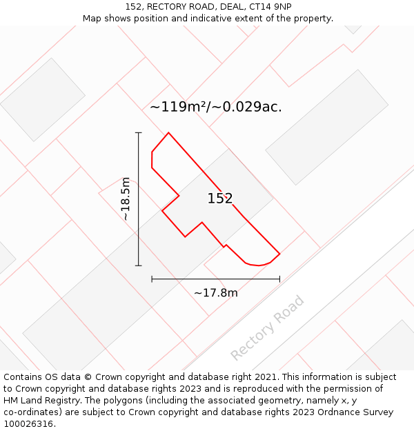 152, RECTORY ROAD, DEAL, CT14 9NP: Plot and title map
