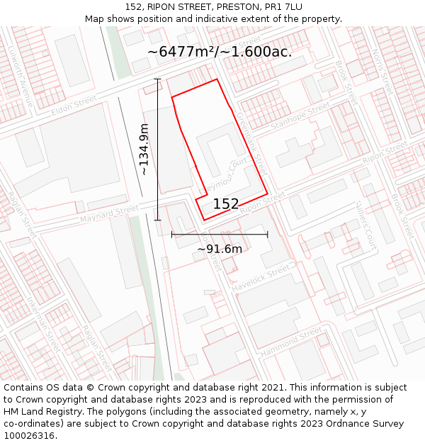 152, RIPON STREET, PRESTON, PR1 7LU: Plot and title map